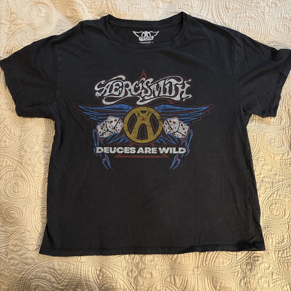 Aerosmith Dueces Are Wild T Shirt Mens Large Black Short Sleeve Band